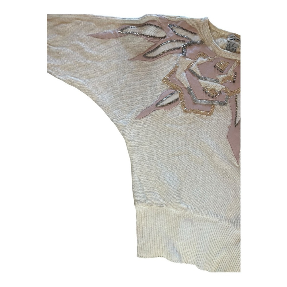 Vintage Boho-Lux Embellished Leather details Crew Neck Sweater - Picture 2 of 14